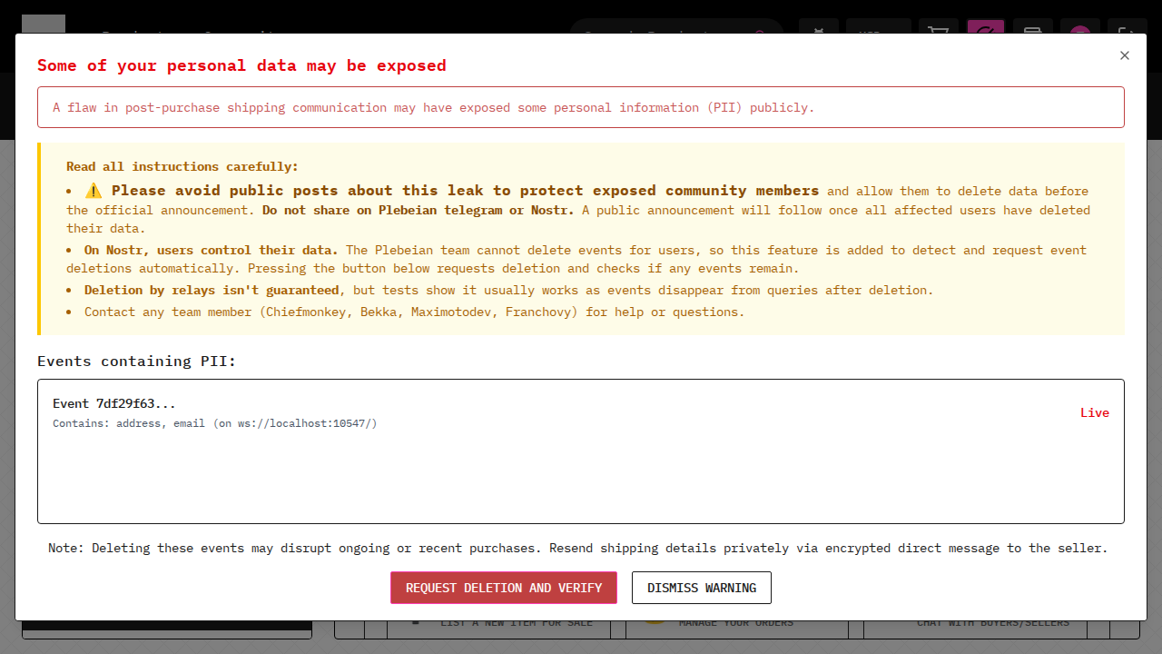 successfully deletes PII events through UI and confirms dele